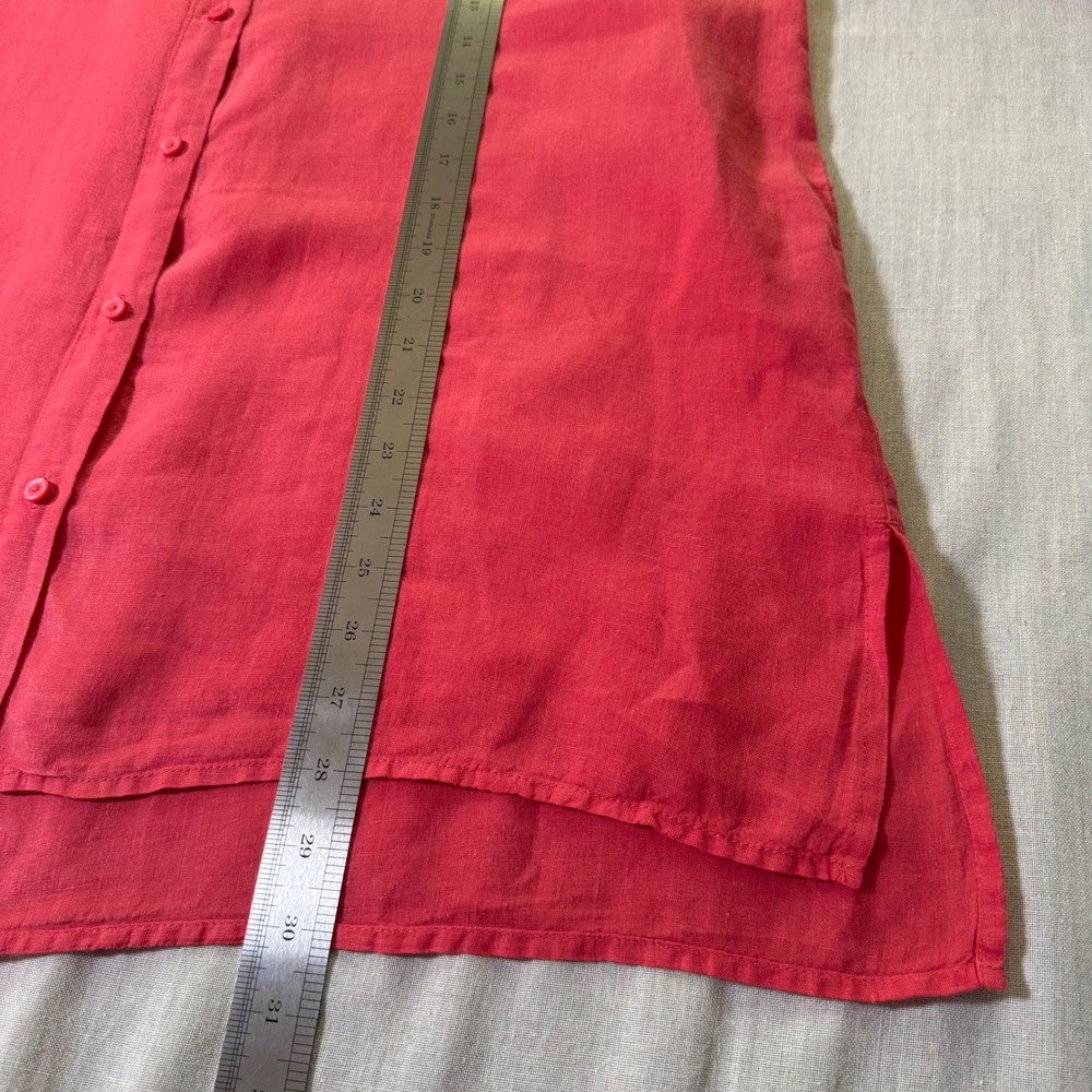 Eileen Fisher Womens Medium Coral Red Linen Button Down Long Sleeve Shirt Tunic - Picture 8 of 16